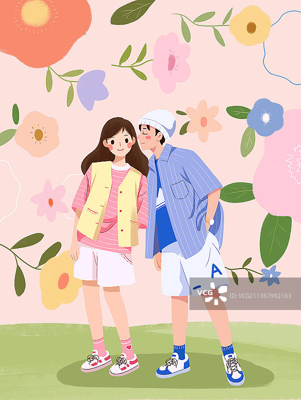 小清新扁平插画浪漫的小情侣图片素材