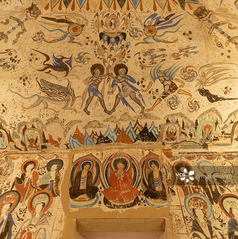 北京故宫敦煌展莫高窟第320窟壁画佛像像图片素材