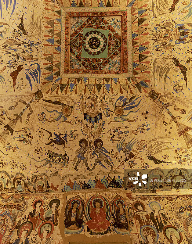 北京故宫敦煌展莫高窟第320窟壁画佛像像图片素材