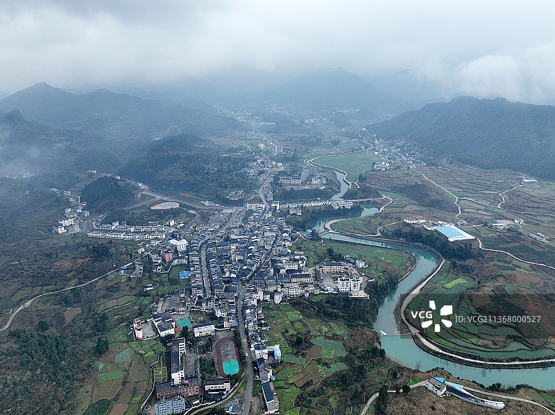 贵州省遵义市凤冈县土溪镇大连村龙台河风光图片素材