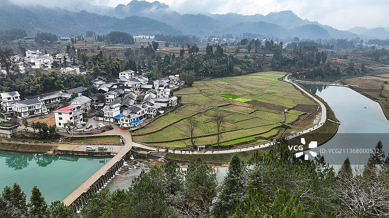贵州省遵义市凤冈县土溪镇大连村龙台河风光图片素材
