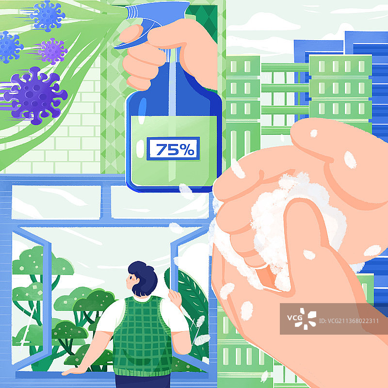 防疫常态化-个人防护插画图片素材