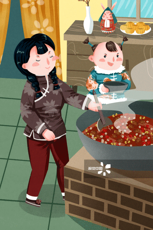 姐弟春节煮腊八粥GIF动图图片素材