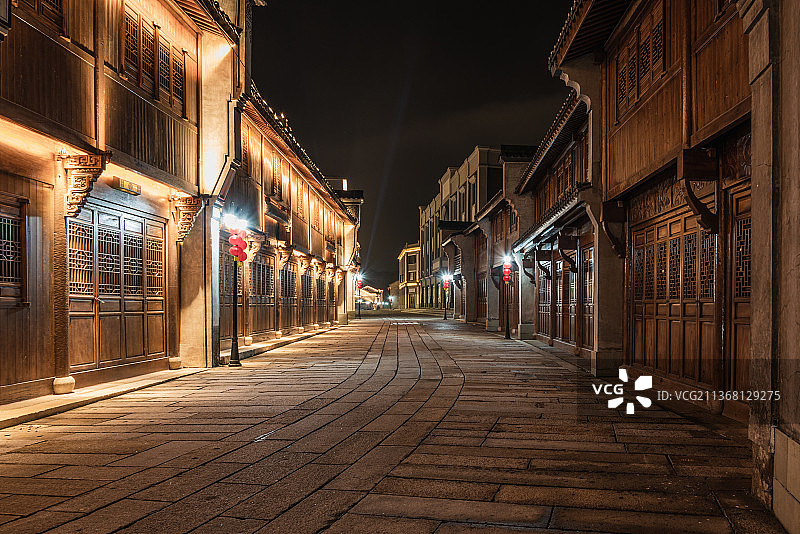 杭州富阳新登老街夜景图片素材