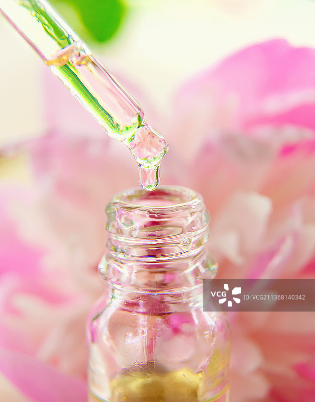 滴管中芍药提取物酊剂的选择性聚焦图片素材