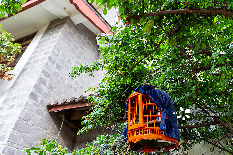 云南丽江束河古镇的鸟笼图片素材