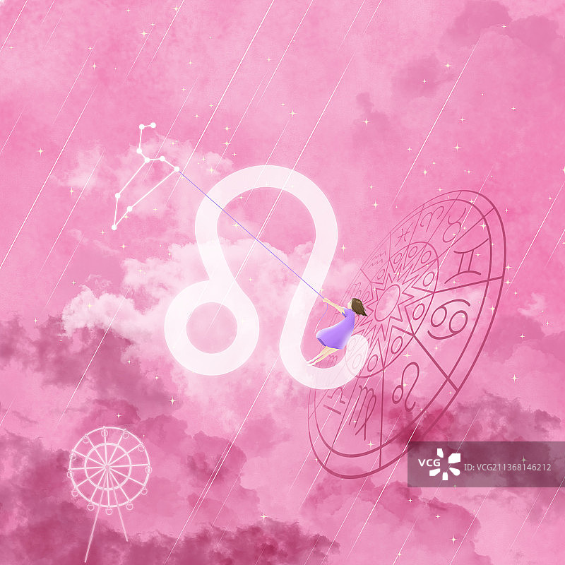 粉红色狮子座星座梦幻唯美星空壁纸图片素材