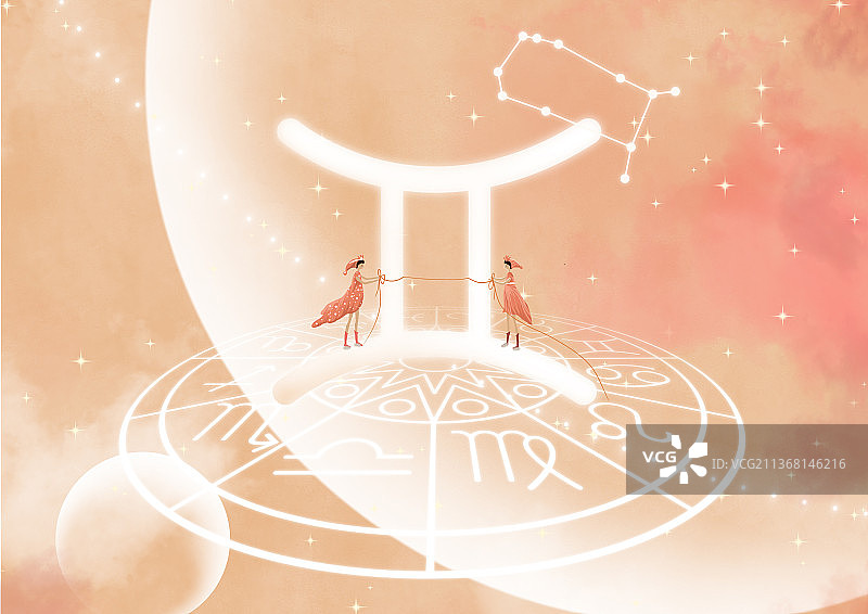 橙色双子座星座梦幻唯美星空壁纸图片素材