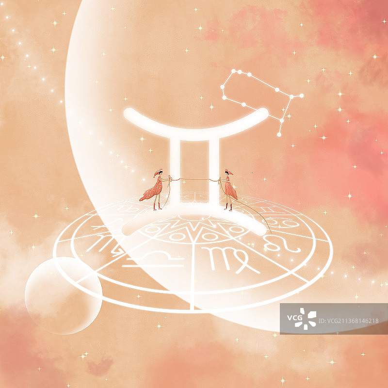 橙色双子座星座梦幻唯美星空壁纸图片素材