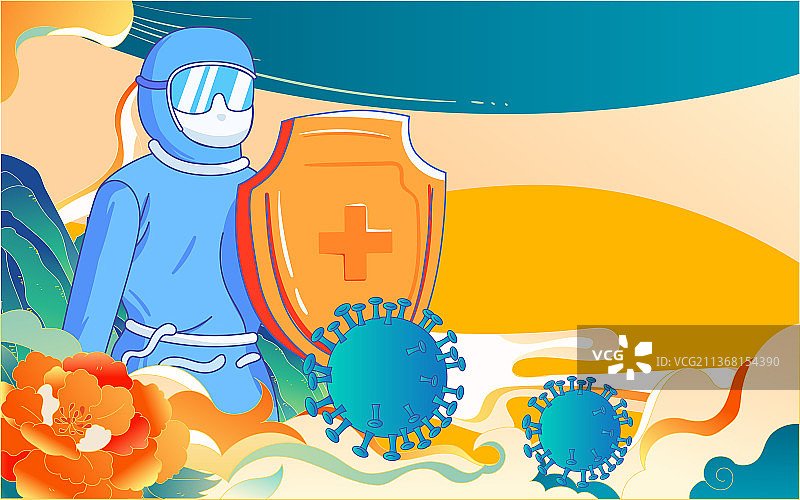 返岗复工防疫宣传海报节日疫情病毒防控插画图片素材