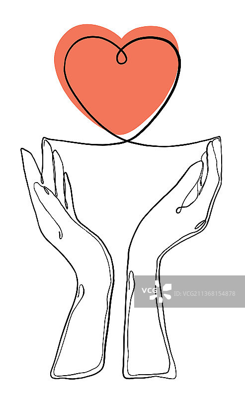 线形手与爱心图片素材