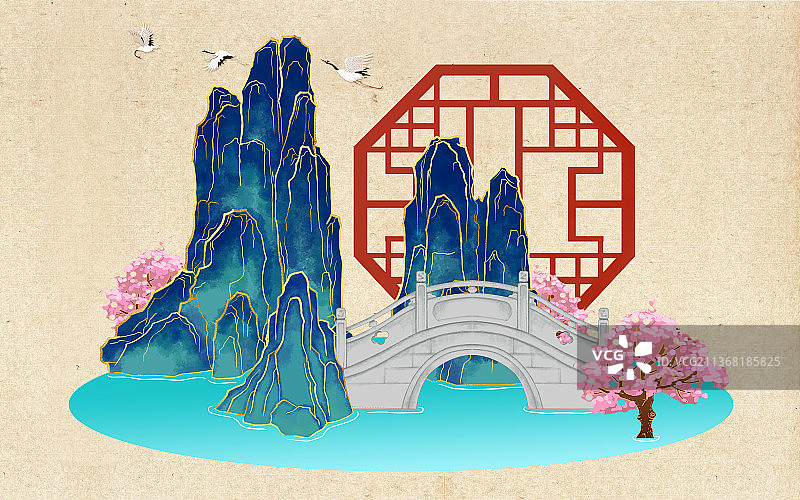 山水西桥桃花坞图片素材