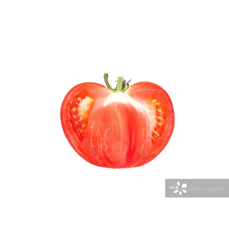 分离在白色背景上的半个新鲜番茄图片素材