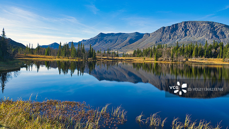 挪威蒂斯雷亚湖的湖光山色图片素材