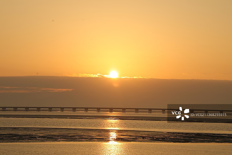 南通市通州湾的旭日东升2021年2月13日，年初二图片素材