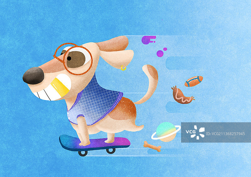 正在滑滑板的戴眼镜的潮狗图片素材