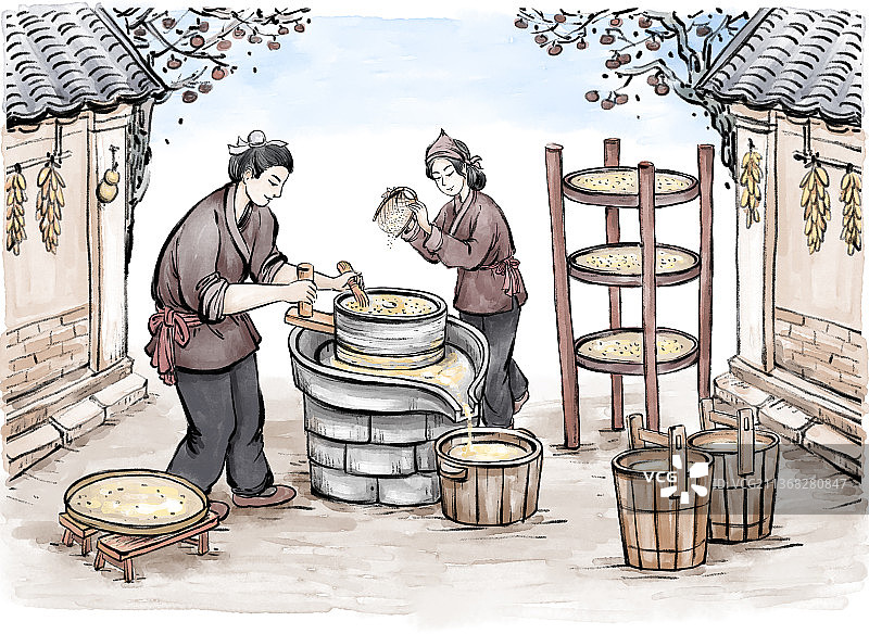 传统手工艺石磨豆浆图图片素材