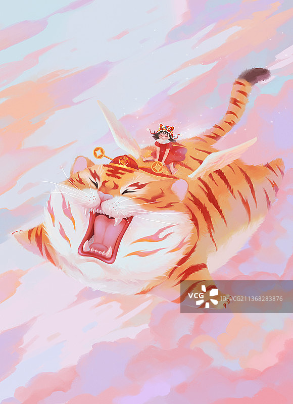 虎年春节如虎添翼竖版无字图片素材