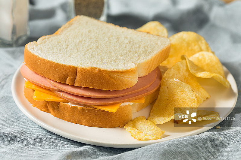 自制博洛尼亚香肠奶酪三明治早餐特写图片素材