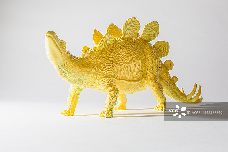 黄色恐龙玩具特写，白色背景图片素材