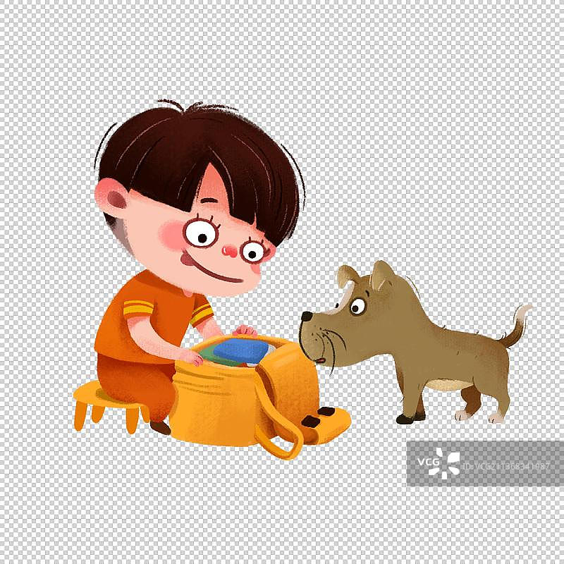 小男孩收拾书包图片素材