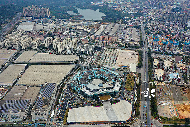 广东省深圳市坪山区比亚迪汽车总部航拍图片素材