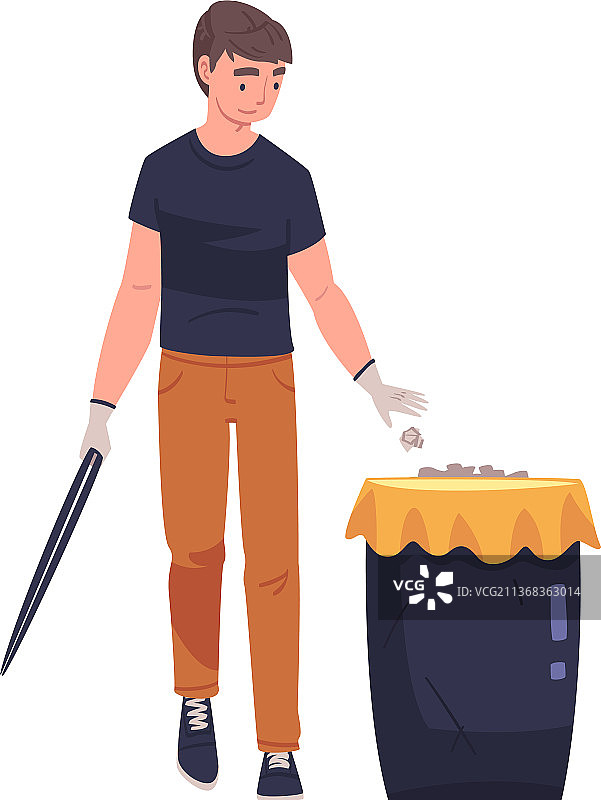 男人用棍子捡垃圾图片素材