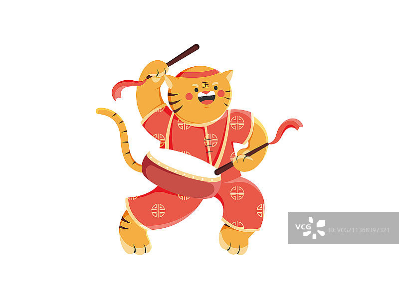 虎年老虎打鼓庆祝过年图片素材