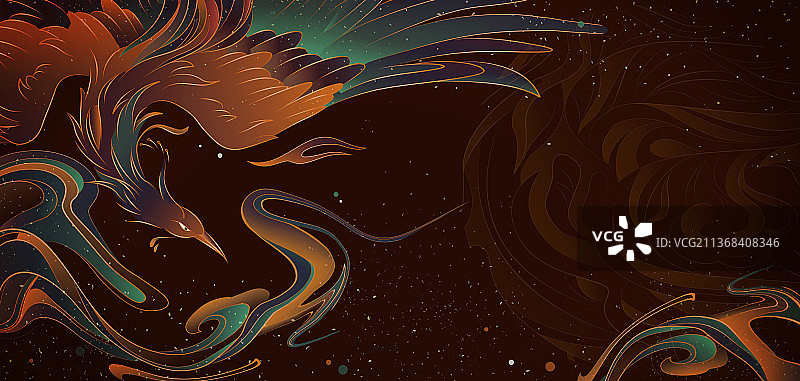 复古的凤凰彩色图案图片素材