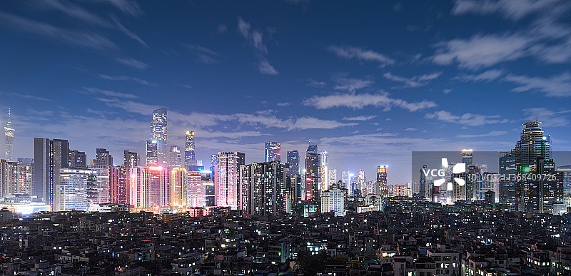 广东广州天河CBD全景照片，城市天际线，傍晚日落，城市风光，新媒体配图图片素材