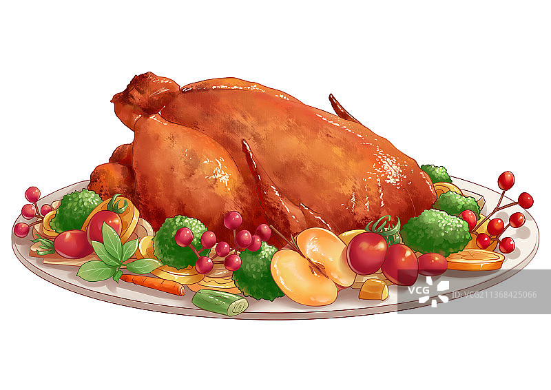 手绘插画绘画烤火鸡烤鸡烧烤图片素材