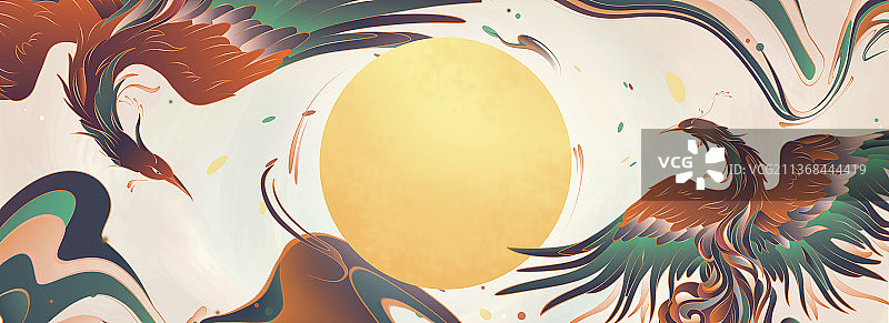 飞舞的双凤复古图案图片素材