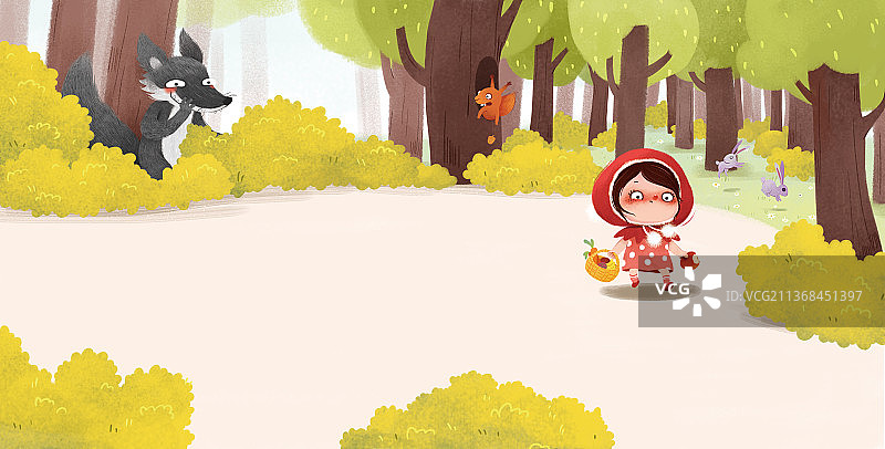 小红帽与大灰狼儿童童话故事绘本树林图片素材