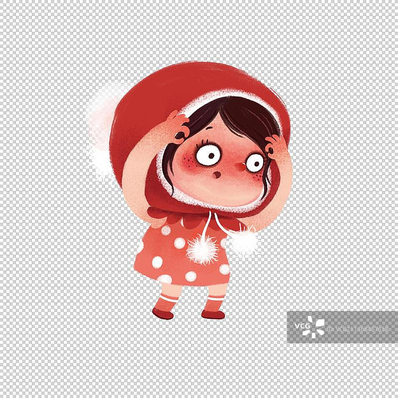 可爱的卡通人物插画小红帽惊讶表情动作图片素材