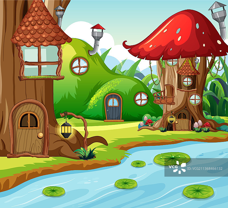 森林场景中的童话树屋图片素材