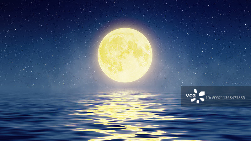 月亮倒映在水面上图片素材