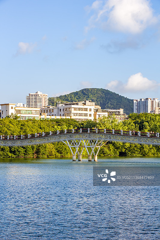 三亚白鹭公园 河滨公园 三亚河景观 情人桥 蓝天白云图片素材