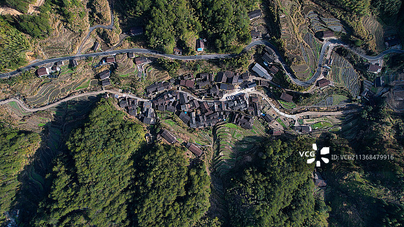浙江省丽水龙泉市内双溪村航拍图片素材