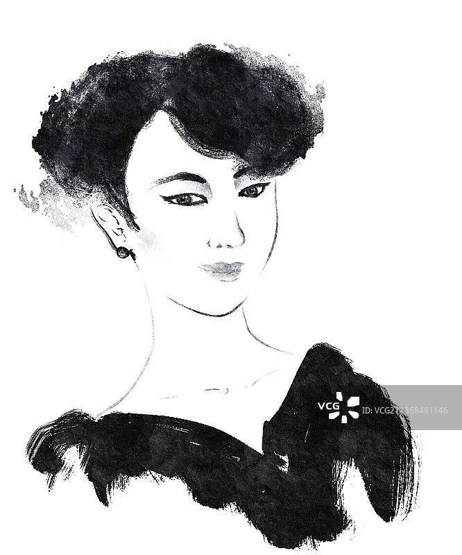 时尚人物肖像水墨速写图片素材