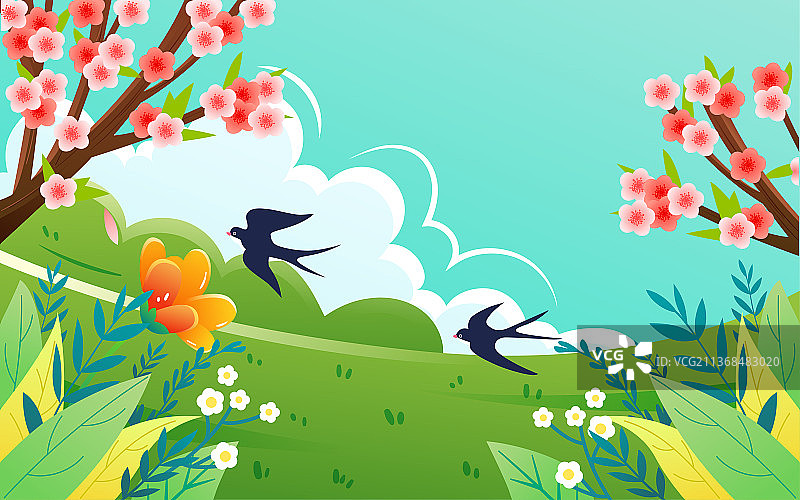 惊蛰节气插画春天一家人户外旅游活动海报图片素材