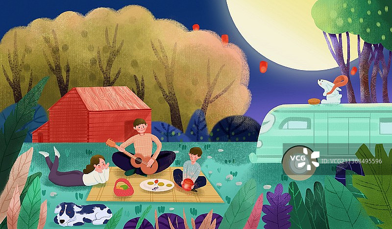 运营插画赏月进行时图片素材