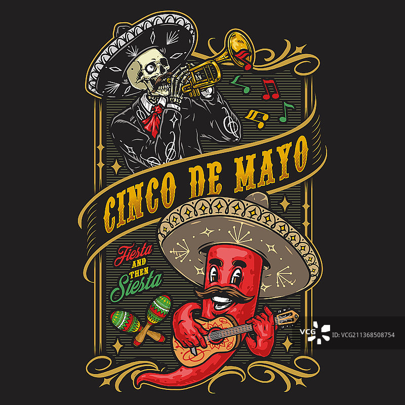 带有音乐家的五月五日节标志图片素材