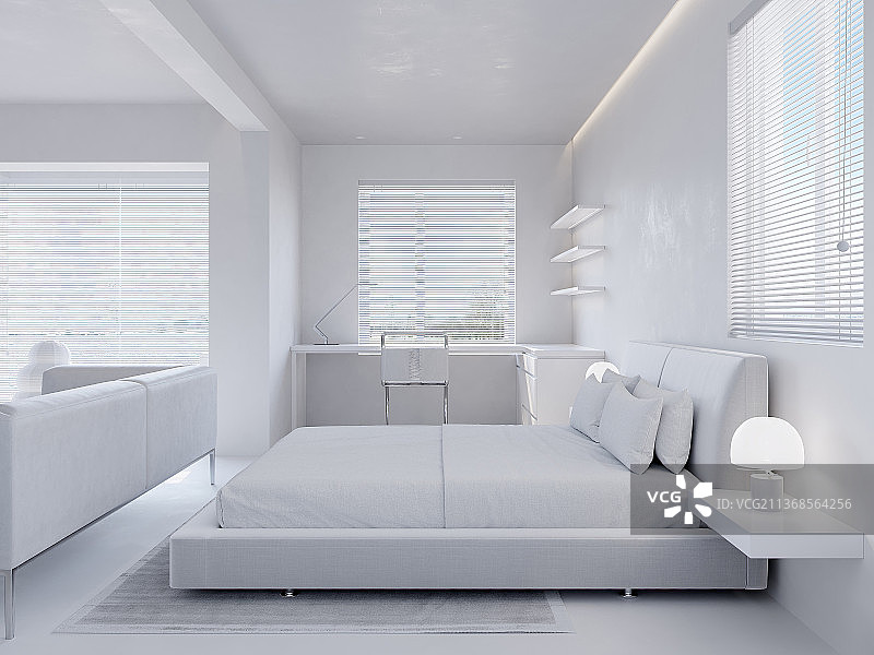 白色极简卧室公寓图片素材