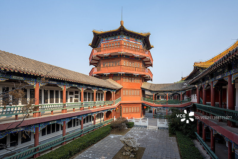 中国河南开封翰园碑林连廊古建筑图片素材