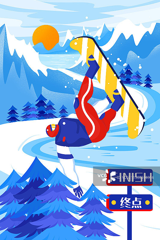 单板滑雪竖版插画图片素材