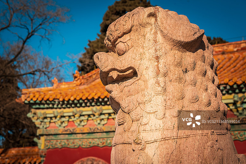 中国辽宁沈阳东陵公园清福陵古建筑石狮子图片素材