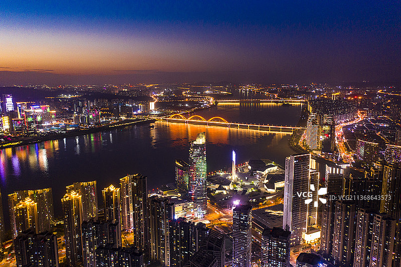 航拍长沙北辰三角洲三馆一厅夜景图片素材