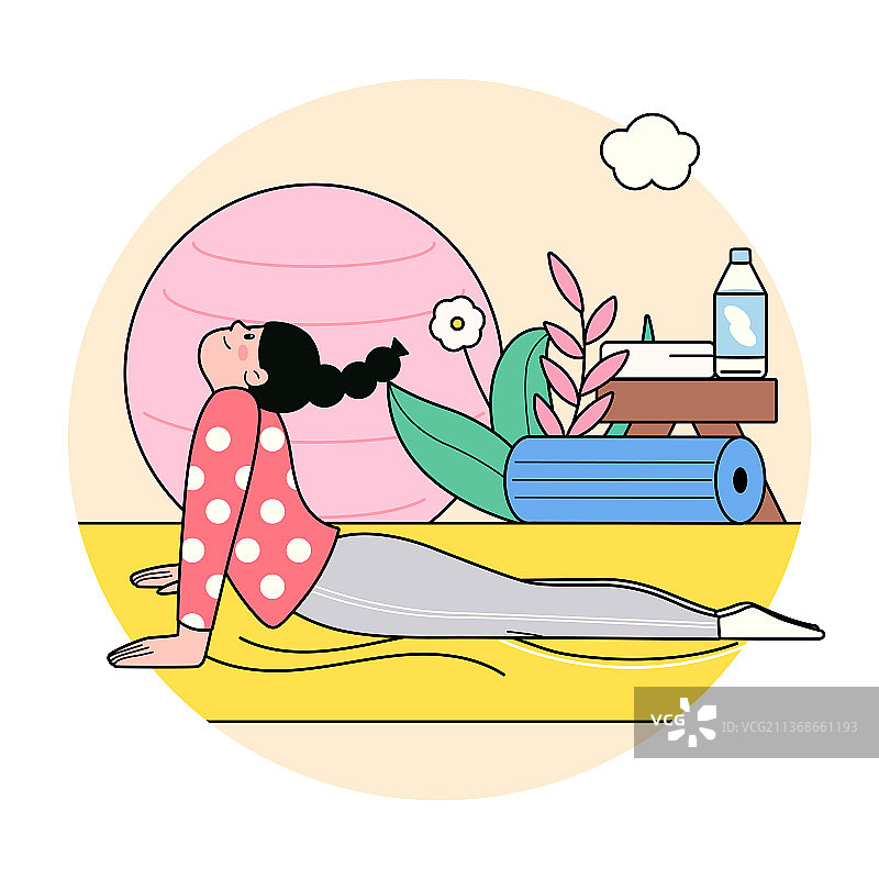 女孩开心做瑜伽放松矢量插画图片素材