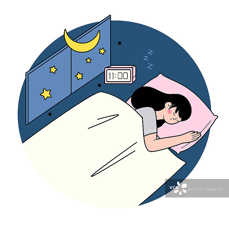 女孩安心睡觉矢量插画图片素材
