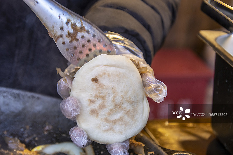 北京密云古北水镇小吃：牛肉芝士火烧图片素材